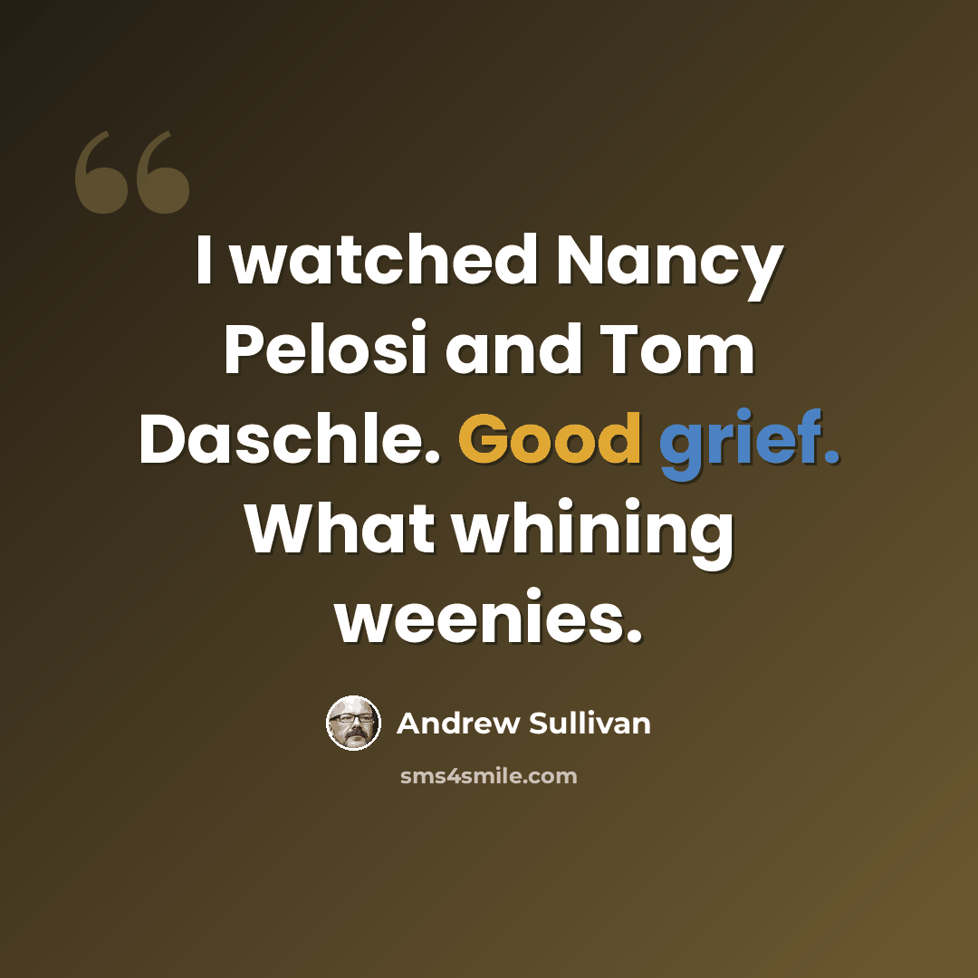 “I watched Nancy Pelosi and Tom Daschle. Good grief. What whining weenies.” quote by Andrew Sullivan