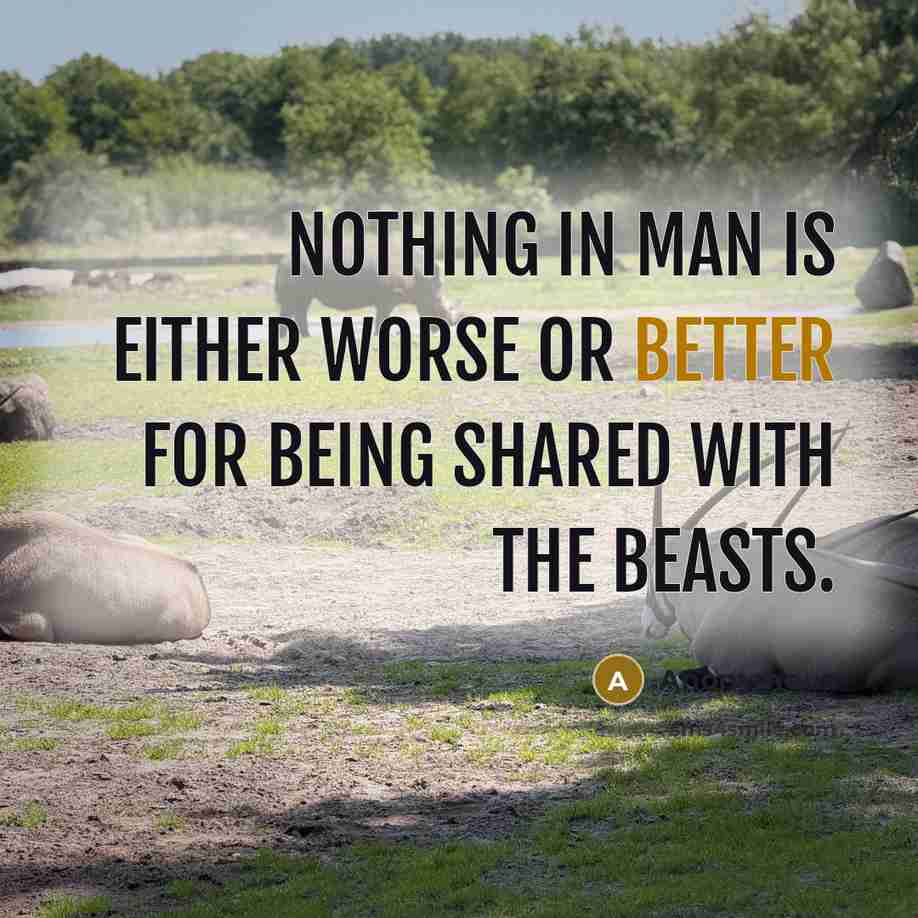 “Nothing in Man is either worse or better for being shared with the beasts.” quote by Anonymous