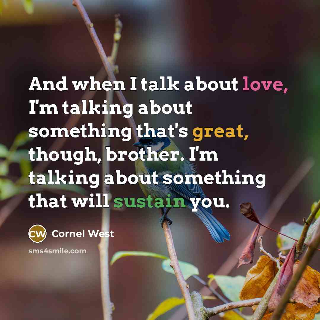 “And when I talk about love, I'm talking about something that's great, though, brother. I'm talking about something that will sustain you.” quote by Cornel West