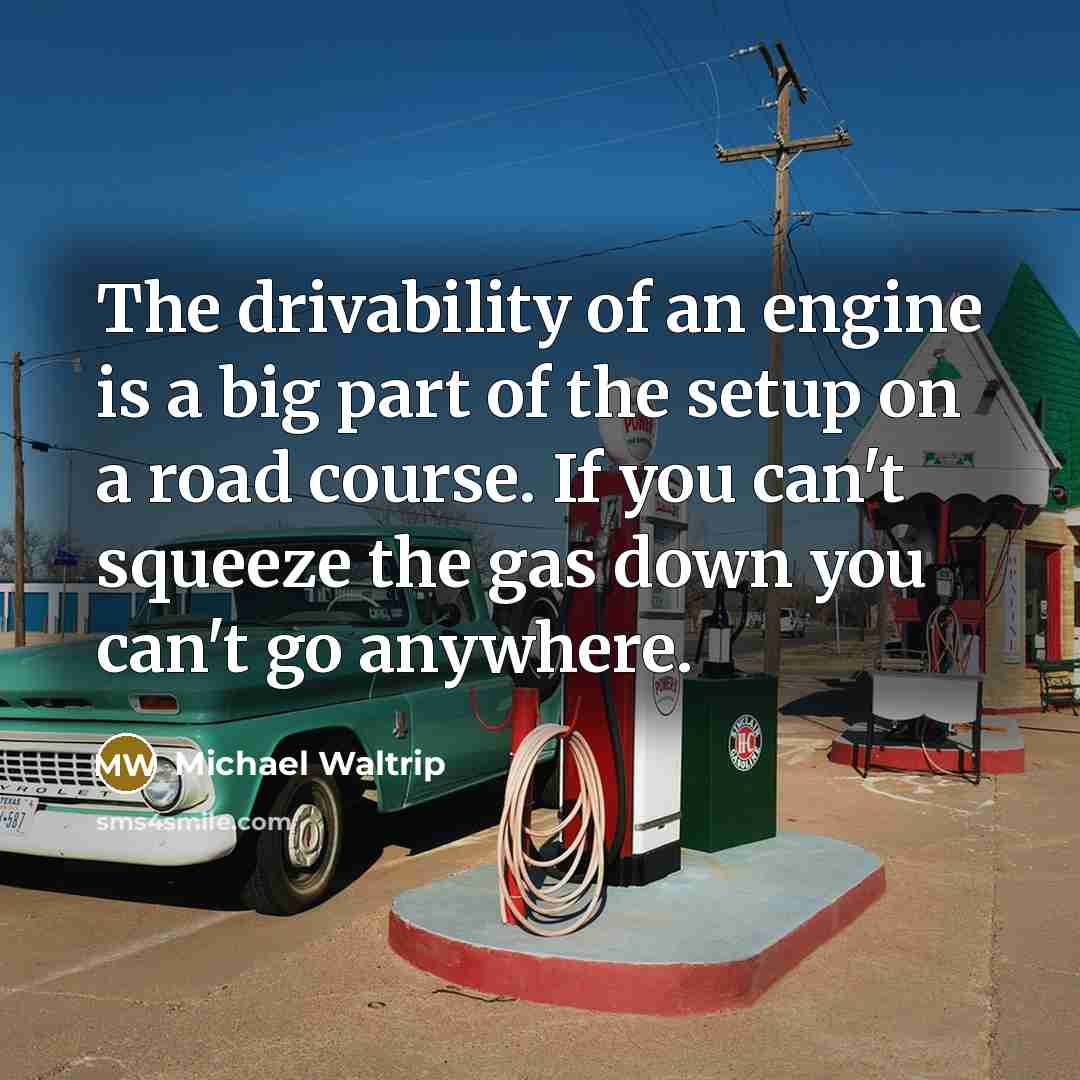 “The drivability of an engine is a big part of the setup on a road course. If you can't squeeze the gas down you can't go anywhere.” quote by Michael Waltrip