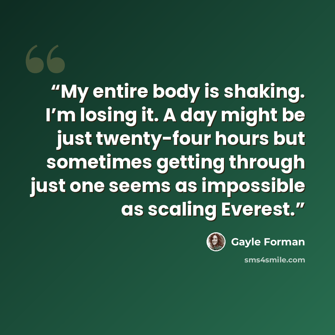 “My entire body is shaking. I’m losing it. A day might be just twenty-four hours but sometimes getting through just one seems as impossible as scaling Everest.” quote by Gayle Forman