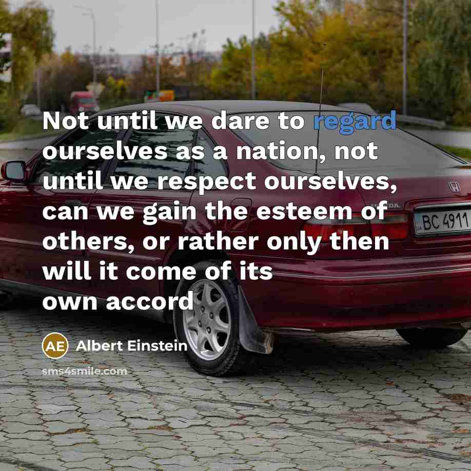 “Not until we dare to regard ourselves as a nation, not until we respect ourselves, can we gain the esteem of others, or rather only then will it come of its own accord” quote by Albert Einstein