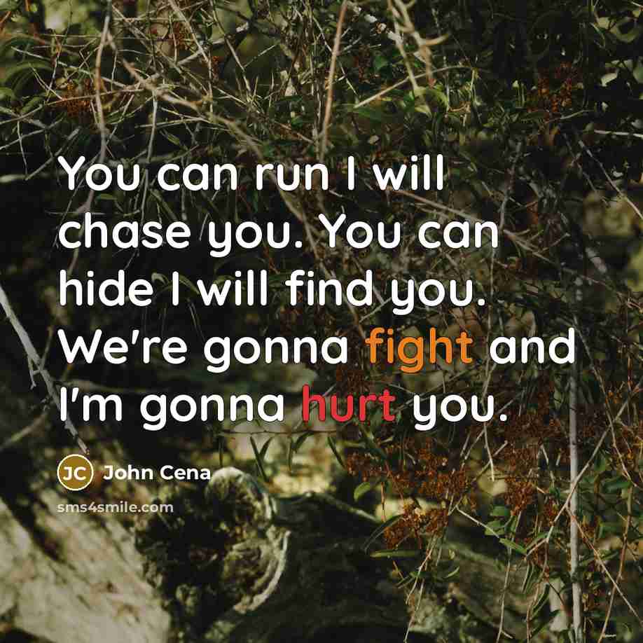 “You can run I will chase you. You can hide I will find you. We're gonna fight and I'm gonna hurt you.” quote by John Cena