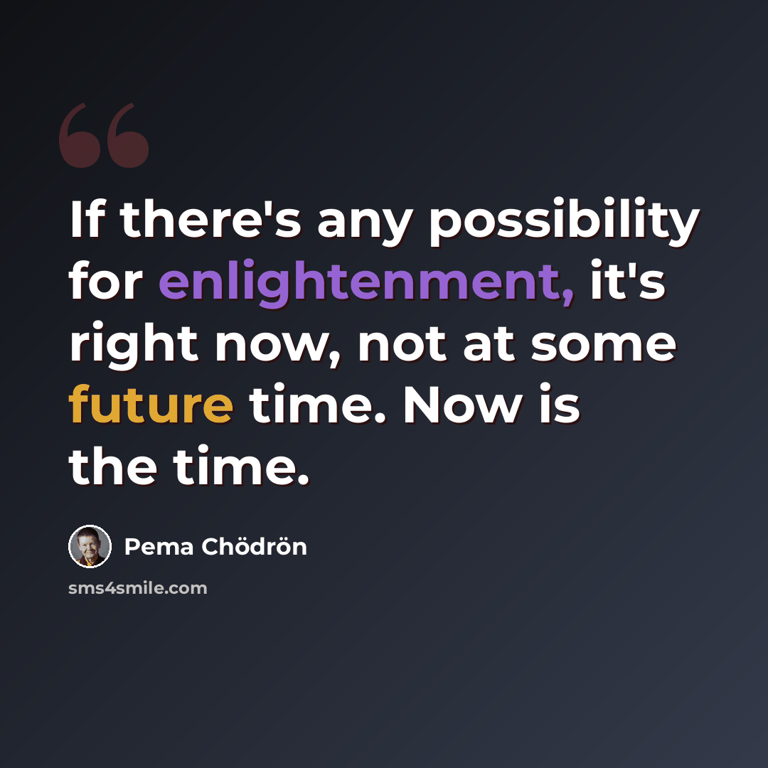 “If there's any possibility for enlightenment, it's right now, not at some future time. Now is the time.” quote by Pema Chodron