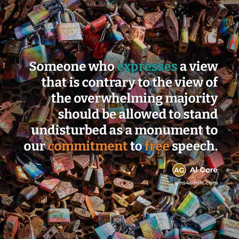“Someone who expresses a view that is contrary to the view of the overwhelming majority should be allowed to stand undisturbed as a monument to our commitment to free speech.” quote by Al Gore