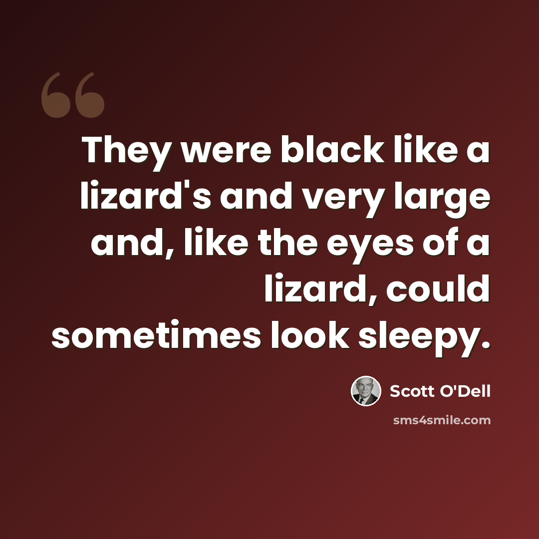 “They were black like a lizard's and very large and, like the eyes of a lizard, could sometimes look sleepy.” quote by Scott O'Dell