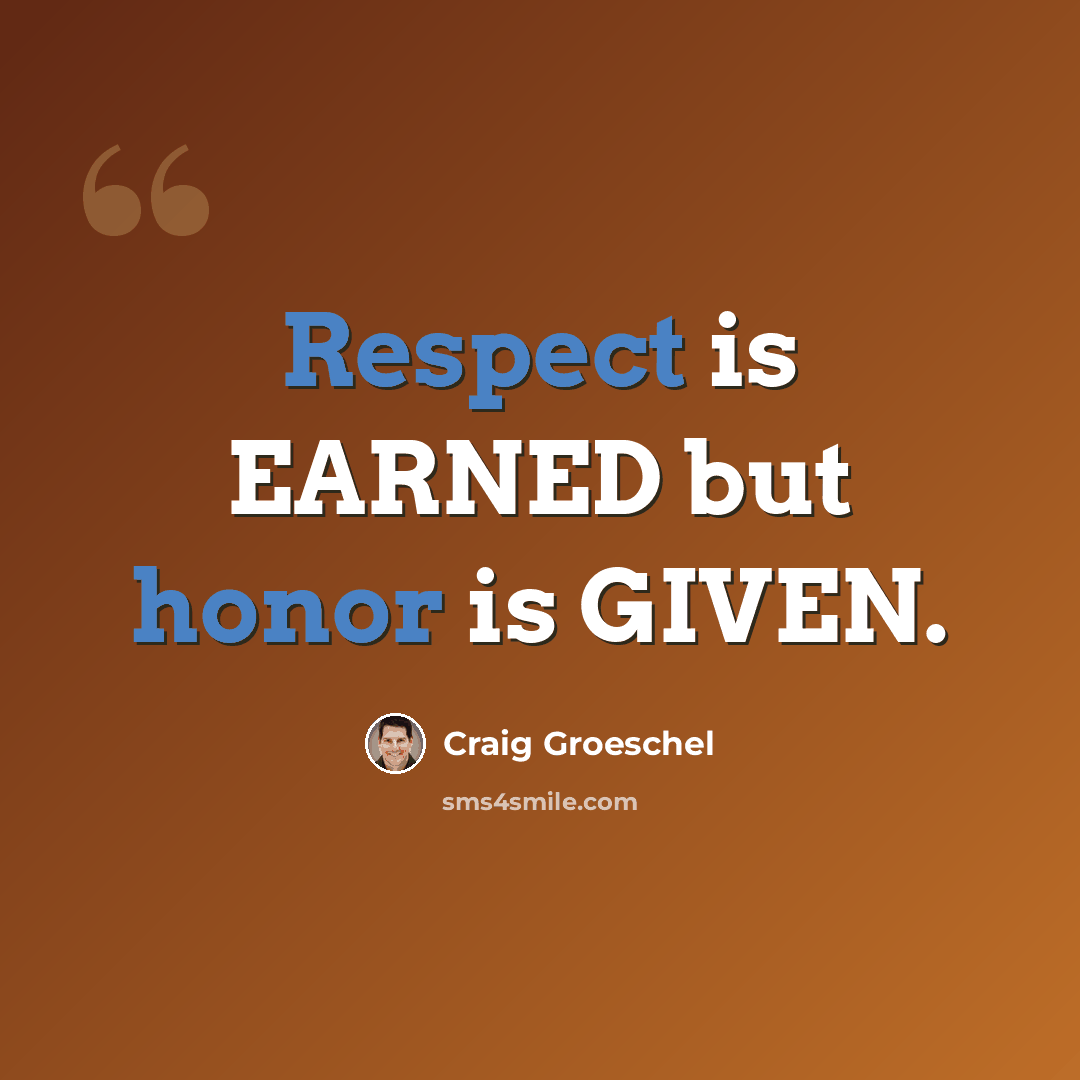 “Respect is EARNED but honor is GIVEN.” quote by Craig Groeschel