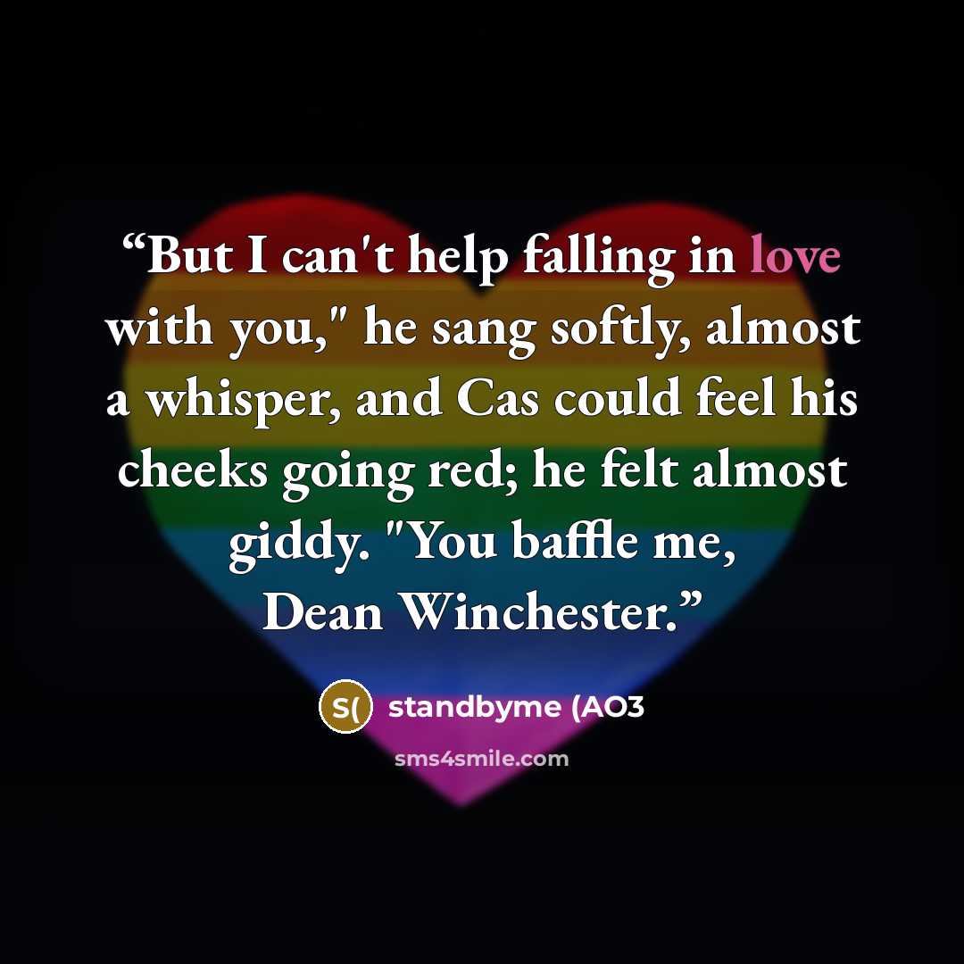 “But I can't help falling in love with you," he sang softly, almost a whisper, and Cas could feel his cheeks going red; he felt almost giddy. "You baffle me, Dean Winchester.” quote by standbyme (AO3