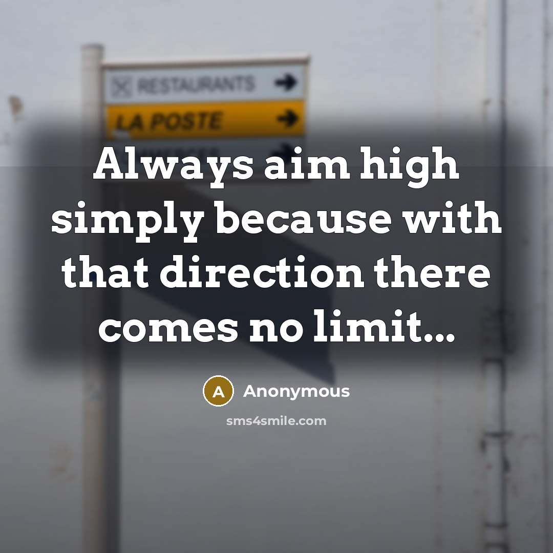 “Always aim high simply because with that direction there comes no limit...” quote by Anonymous