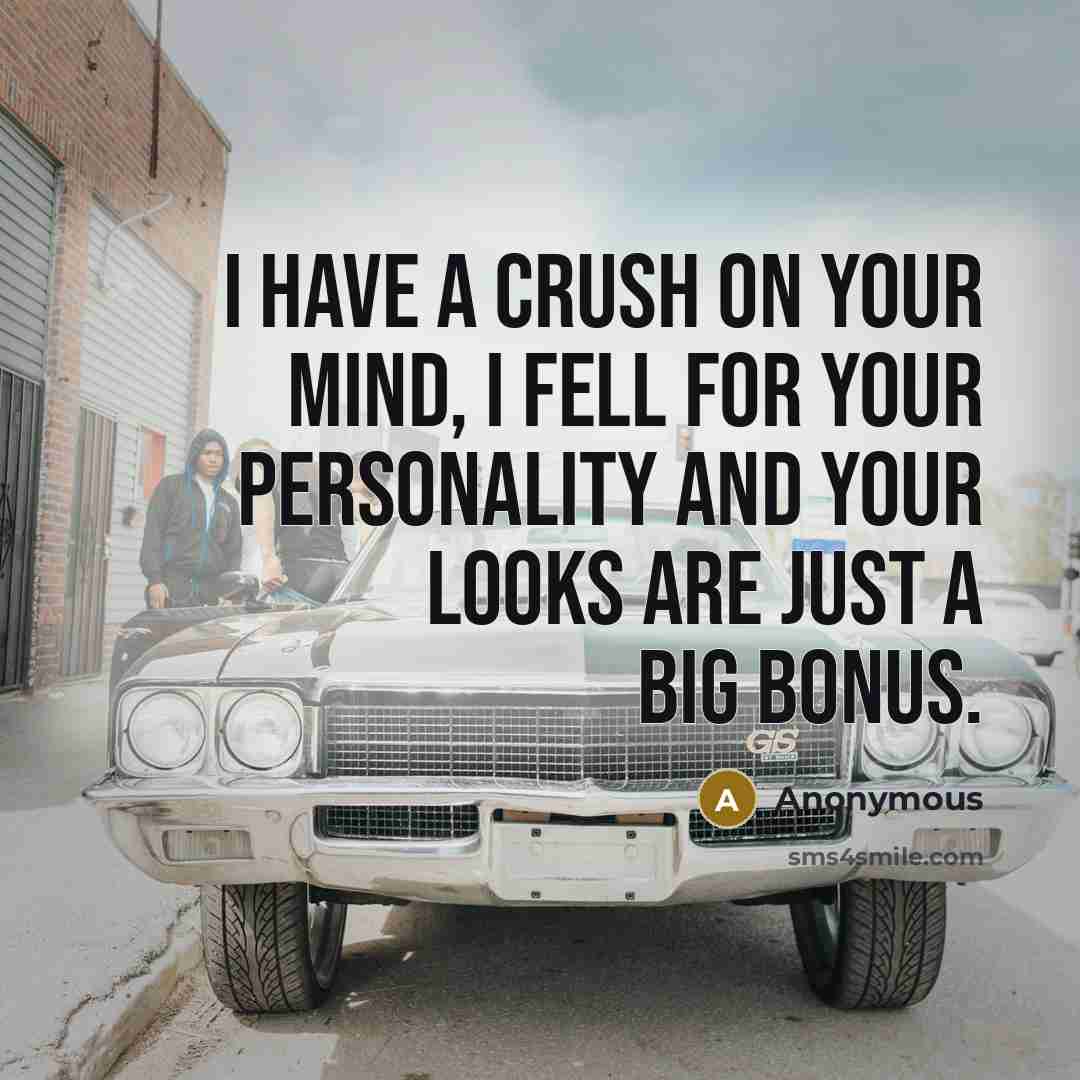 “I have a crush on your mind, I fell for your personality and your looks are just a big bonus.” quote by Anonymous