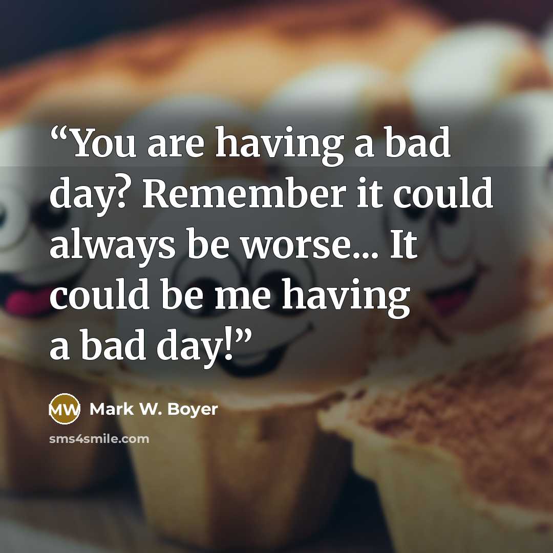 “You are having a bad day? Remember it could always be worse... It could be me having a bad day!” quote by Mark W. Boyer