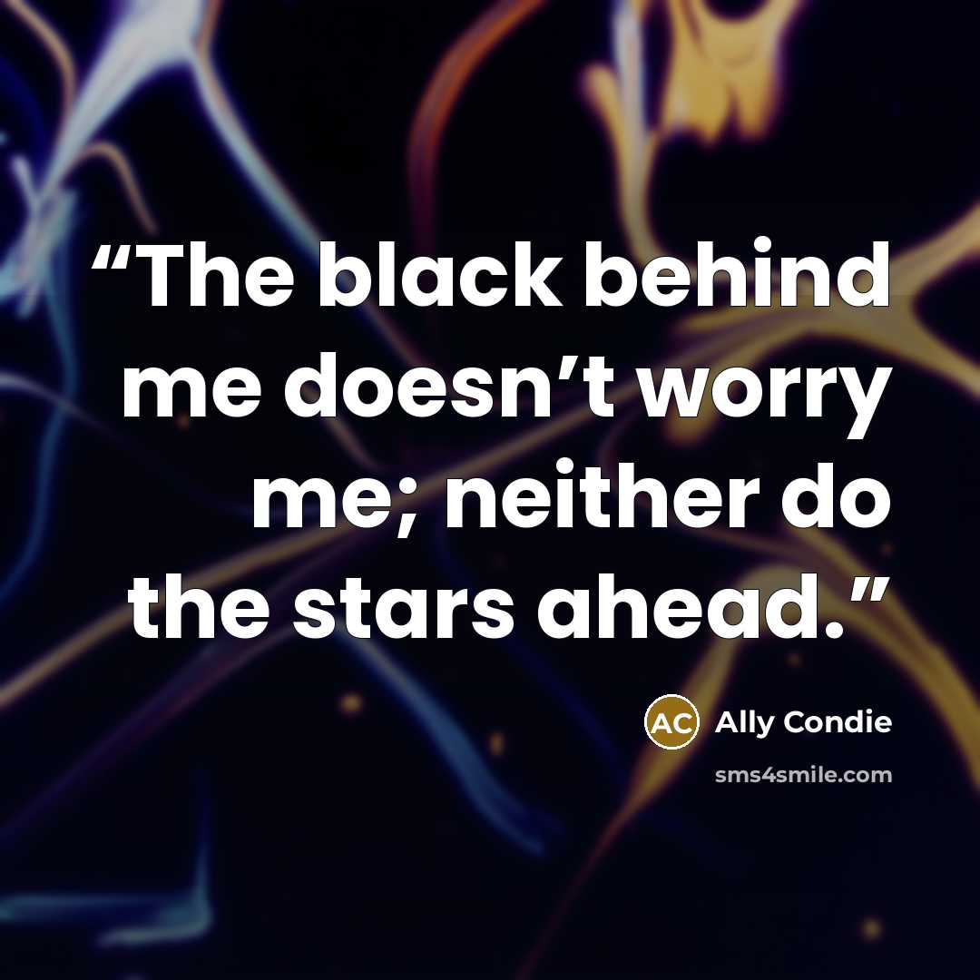 “The black behind me doesn’t worry me; neither do the stars ahead.” quote by Ally Condie