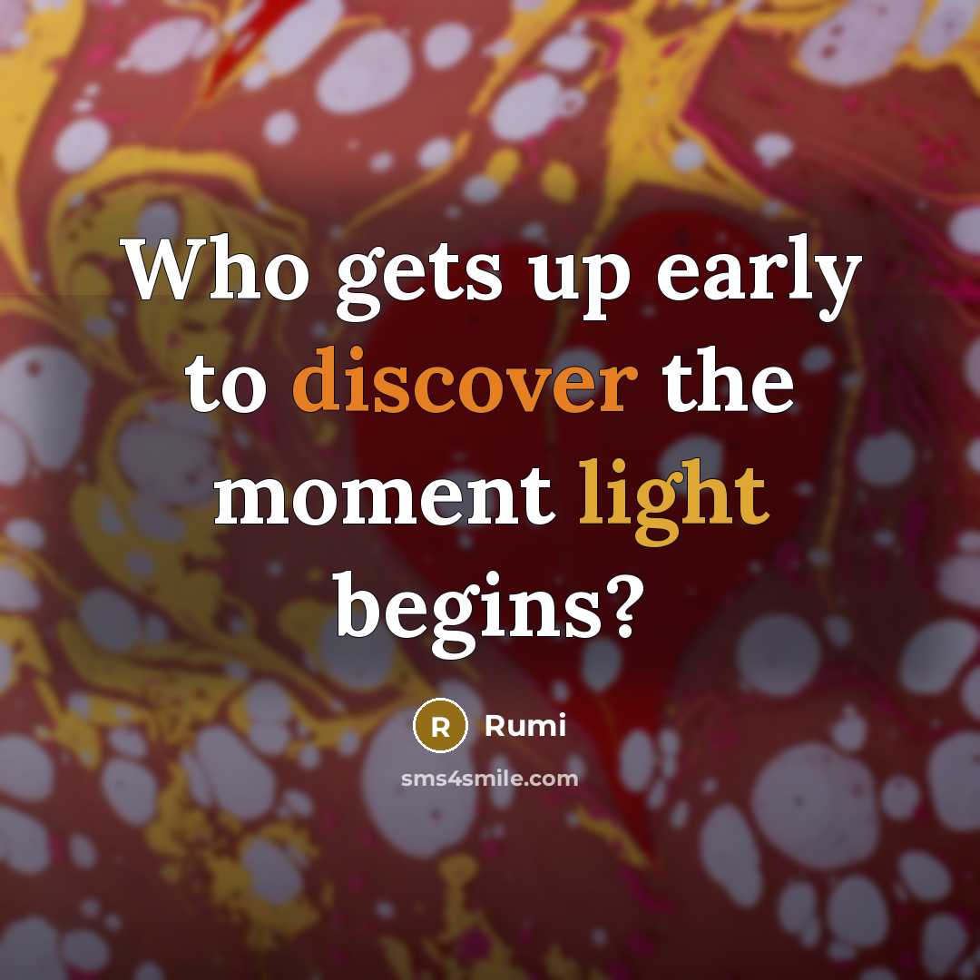“Who gets up early to discover the moment light begins?” quote by Rumi