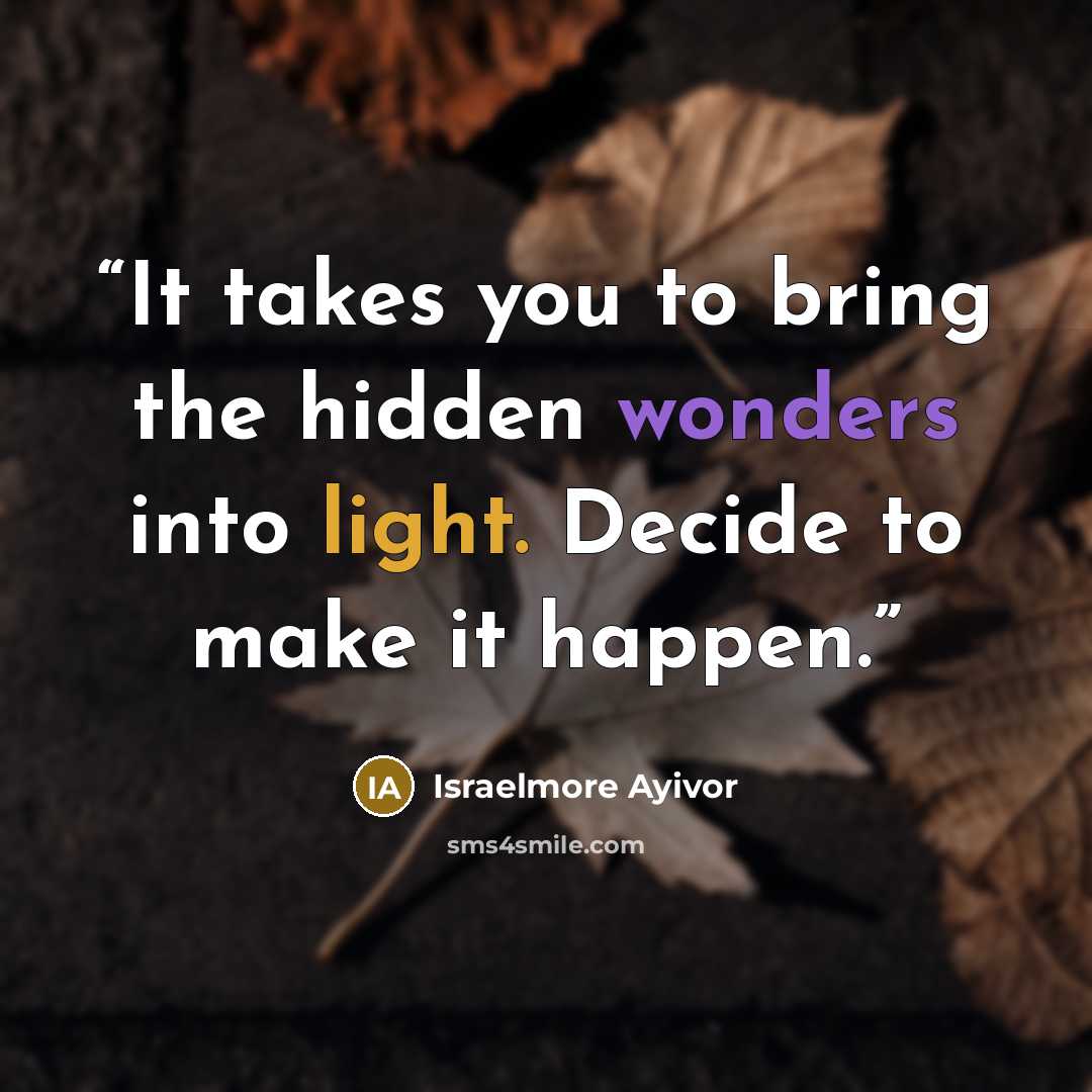 “It takes you to bring the hidden wonders into light. Decide to make it happen.” quote by Israelmore Ayivor