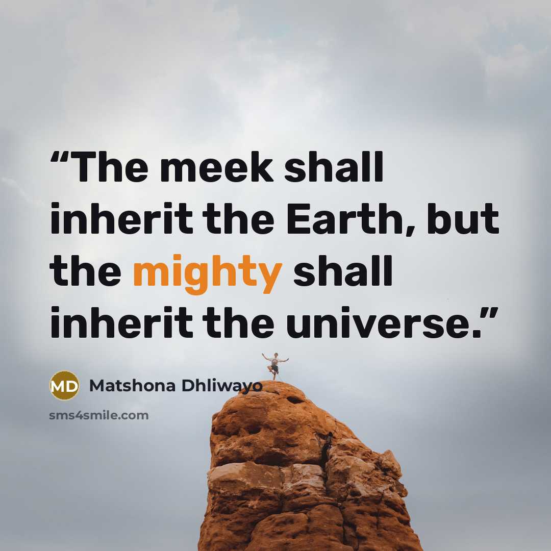 “The meek shall inherit the Earth, but the mighty shall inherit the universe.” quote by Matshona Dhliwayo