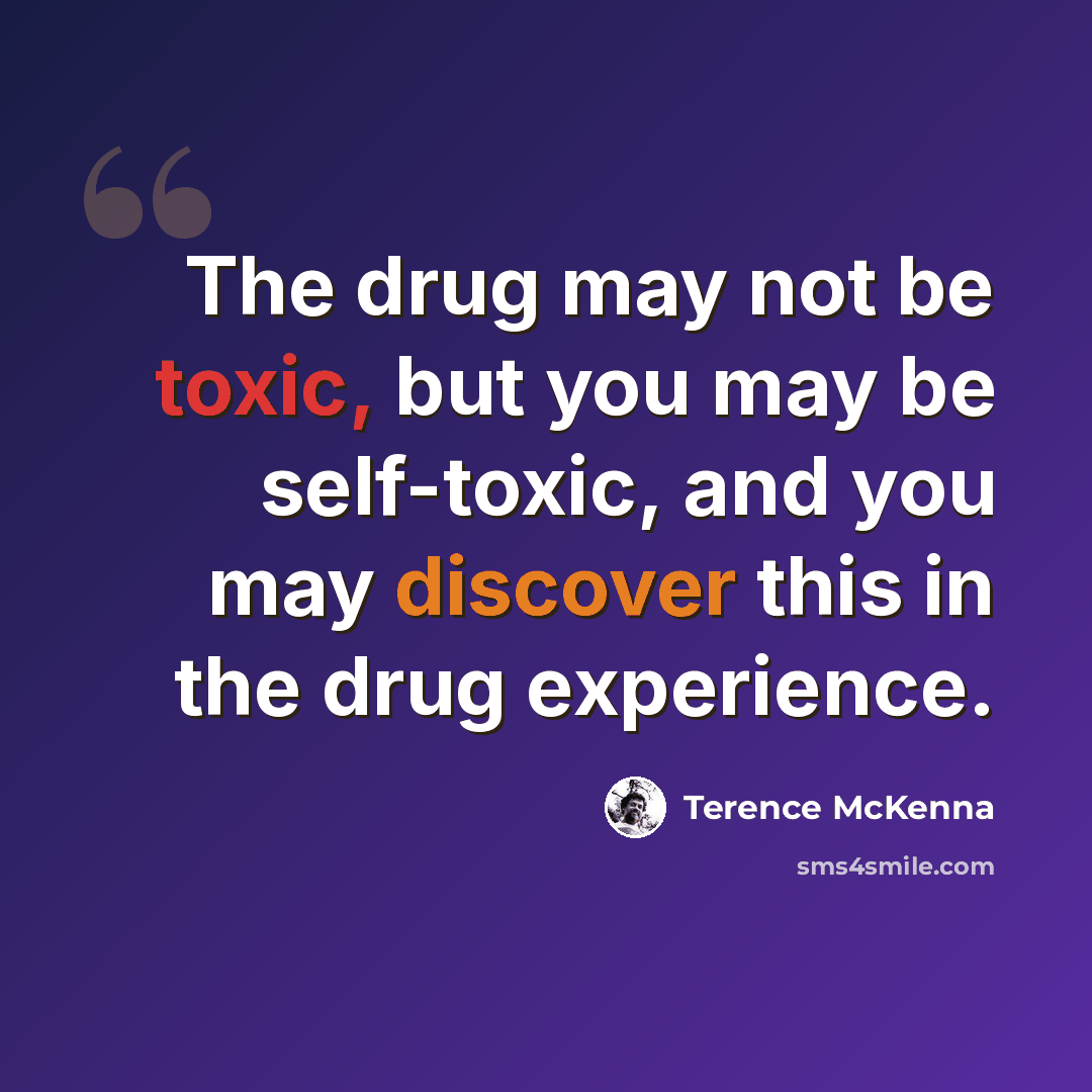 “The drug may not be toxic, but you may be self-toxic, and you may discover this in the drug experience.” quote by Terence McKenna