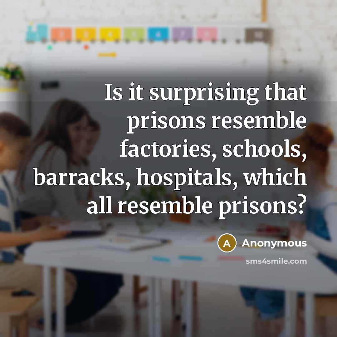 “Is it surprising that prisons resemble factories, schools, barracks, hospitals, which all resemble prisons?” quote by Anonymous