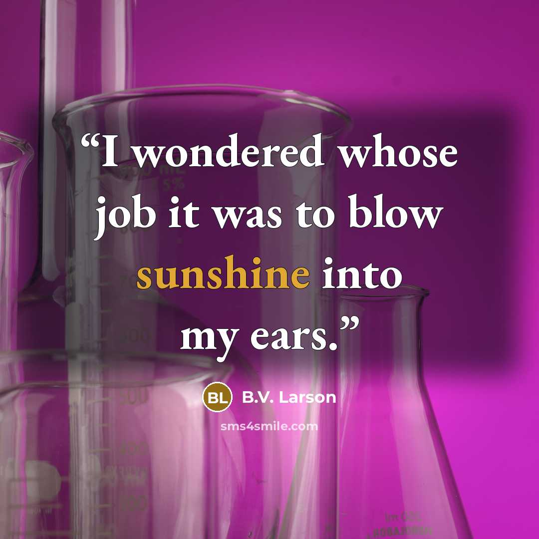 “I wondered whose job it was to blow sunshine into my ears.” quote by B.V. Larson