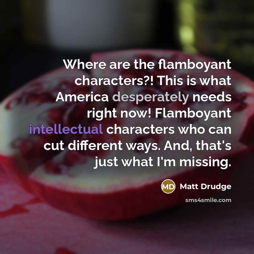 “Where are the flamboyant characters?! This is what America desperately needs right now! Flamboyant intellectual characters who can cut different ways. And, that's just what I'm missing.” quote by Matt Drudge
