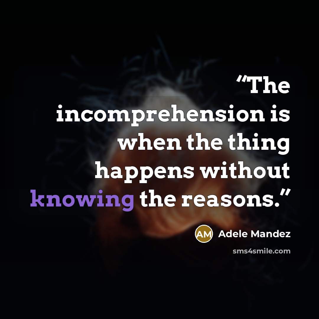 “The incomprehension is when the thing happens without knowing the reasons.” quote by Adele Mandez