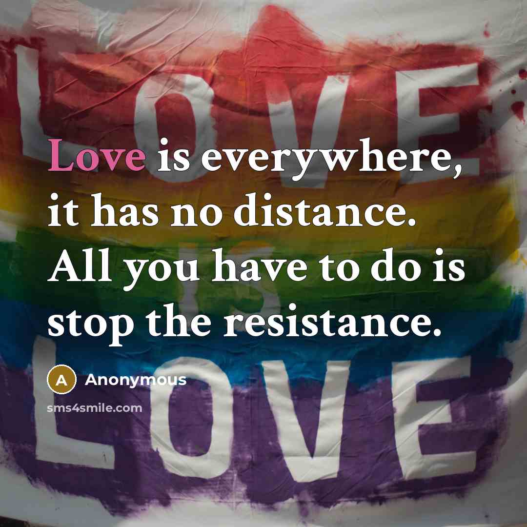 “Love is everywhere, it has no distance. All you have to do is stop the resistance.” quote by Anonymous