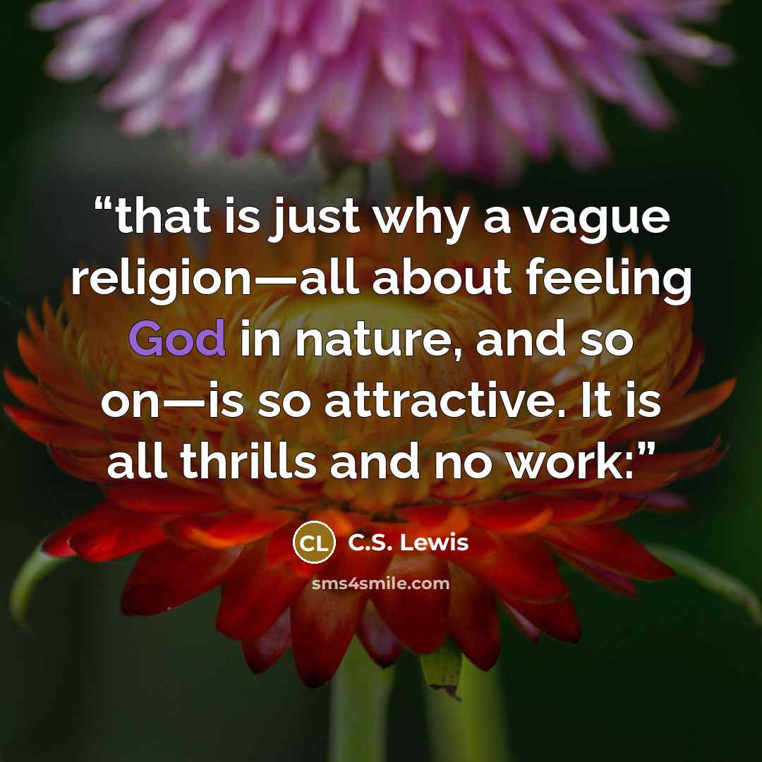 “that is just why a vague religion—all about feeling God in nature, and so on—is so attractive. It is all thrills and no work:” quote by C.S. Lewis