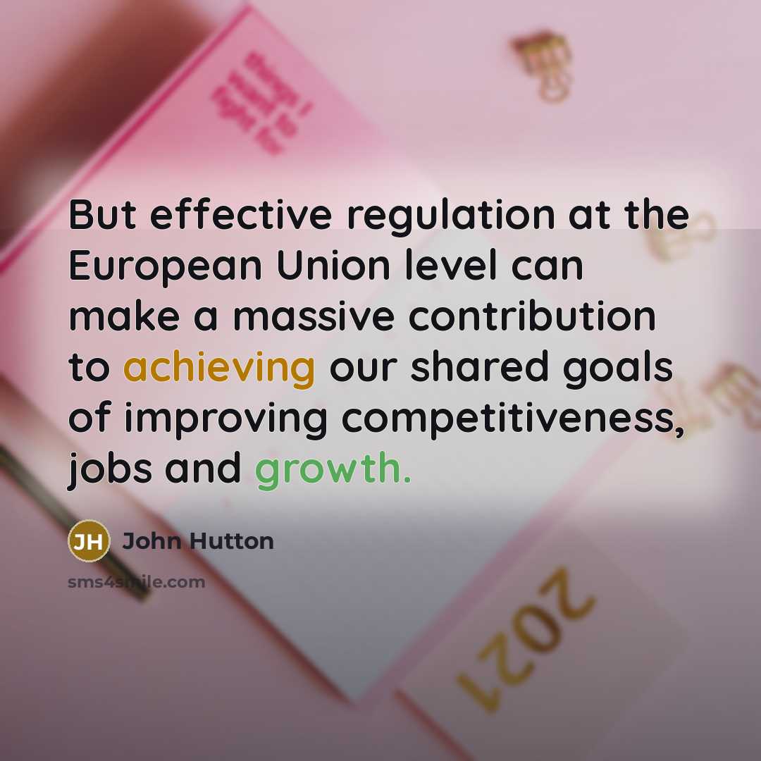 “But effective regulation at the European Union level can make a massive contribution to achieving our shared goals of improving competitiveness, jobs and growth.” quote by John Hutton