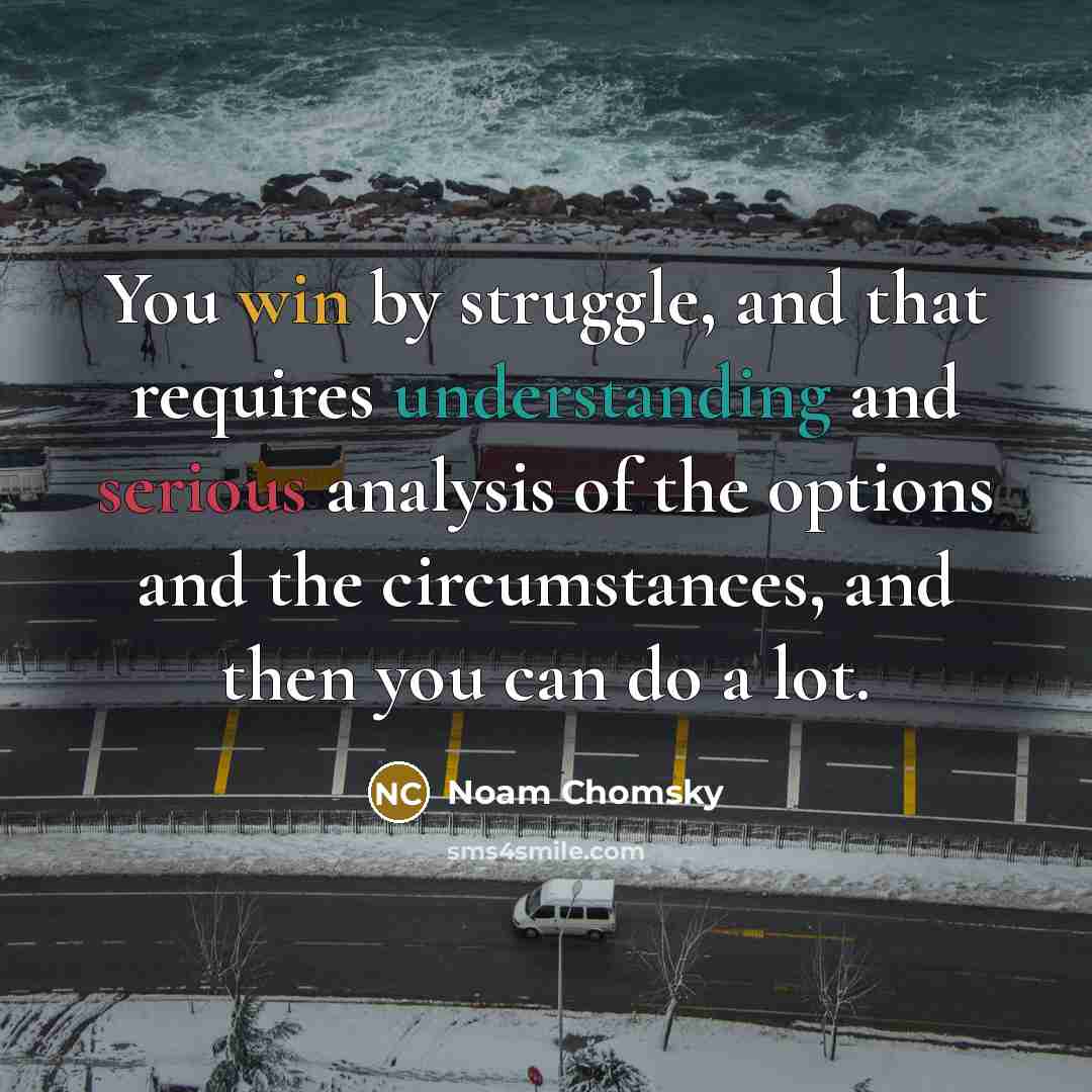 “You win by struggle, and that requires understanding and serious analysis of the options and the circumstances, and then you can do a lot.” quote by Noam Chomsky