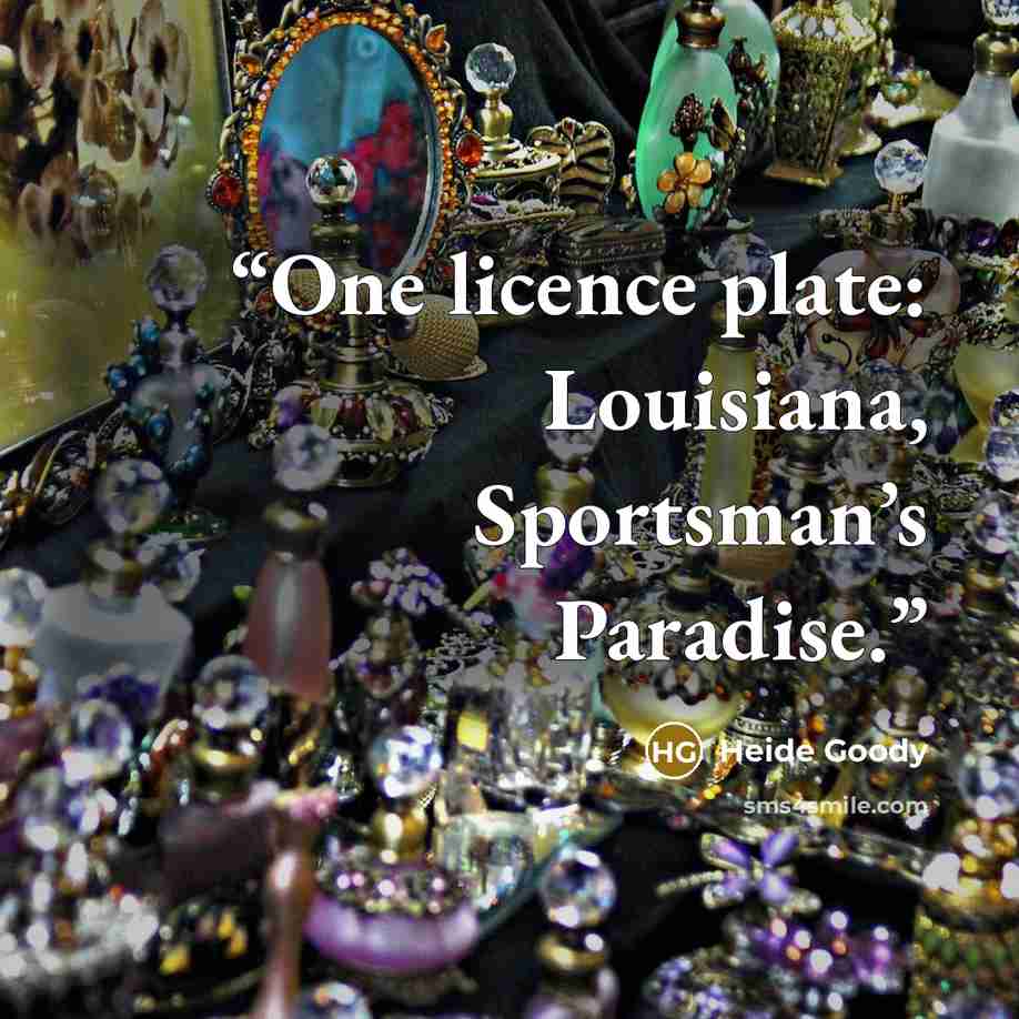 “One licence plate: Louisiana, Sportsman’s Paradise.” quote by Heide Goody