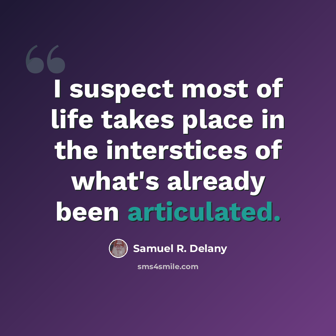“I suspect most of life takes place in the interstices of what's already been articulated.” quote by Samuel R. Delany