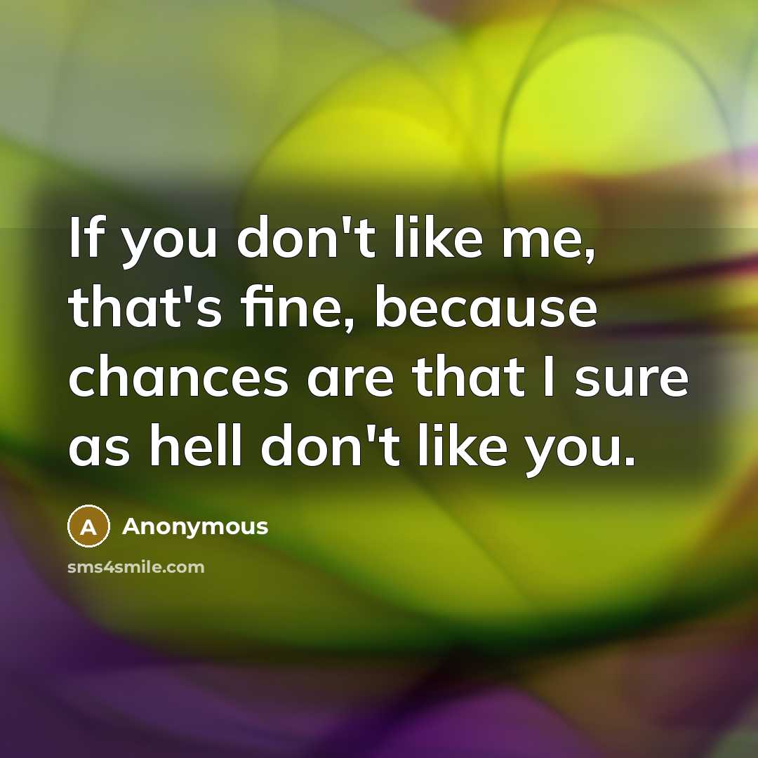 “If you don't like me, that's fine, because chances are that I sure as hell don't like you.” quote by Anonymous