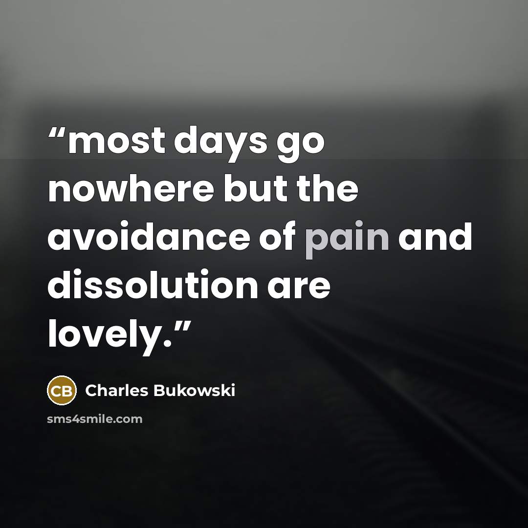 “most days go nowhere but the avoidance of pain and dissolution are lovely.” quote by Charles Bukowski