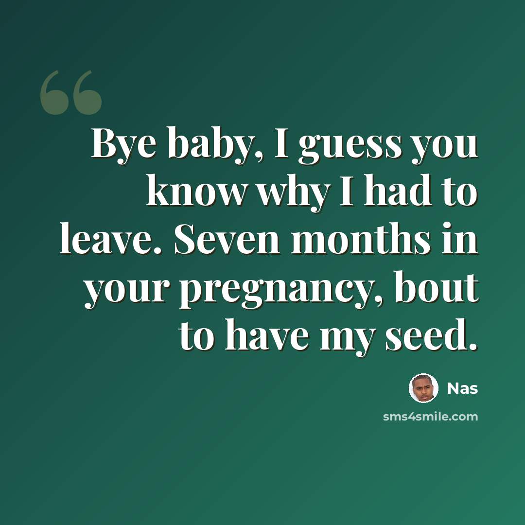 “Bye baby, I guess you know why I had to leave. Seven months in your pregnancy, bout to have my seed.” quote by Nas
