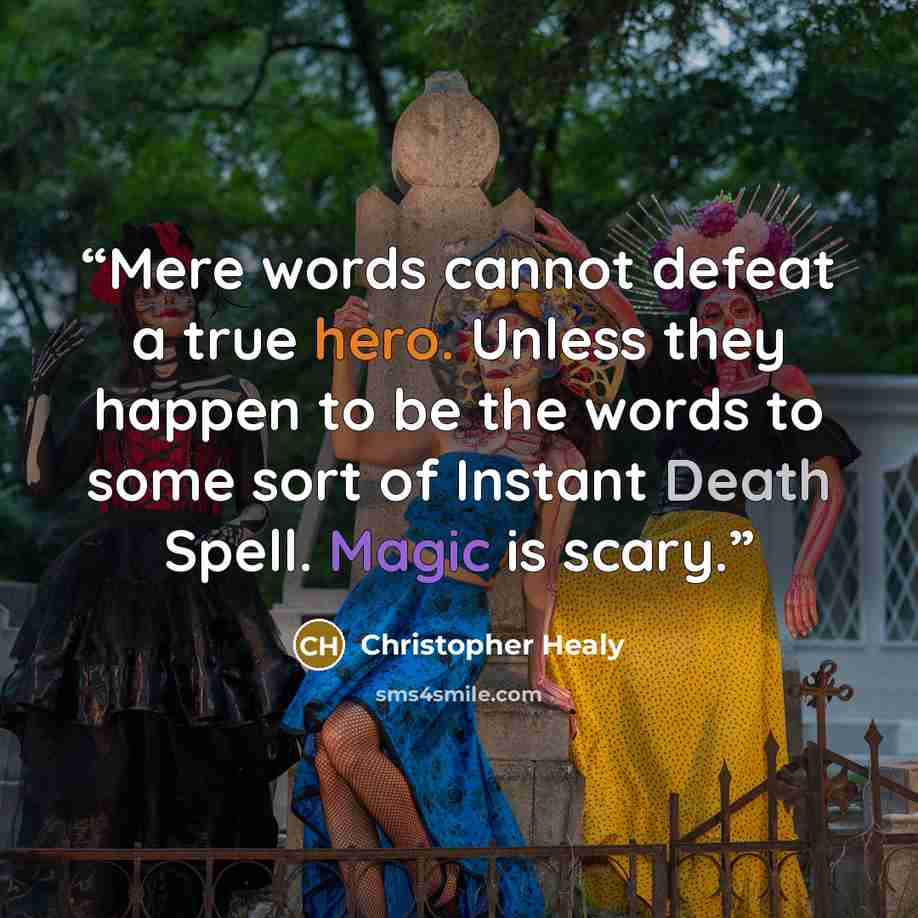 “Mere words cannot defeat a true hero. Unless they happen to be the words to some sort of Instant Death Spell. Magic is scary.” quote by Christopher Healy