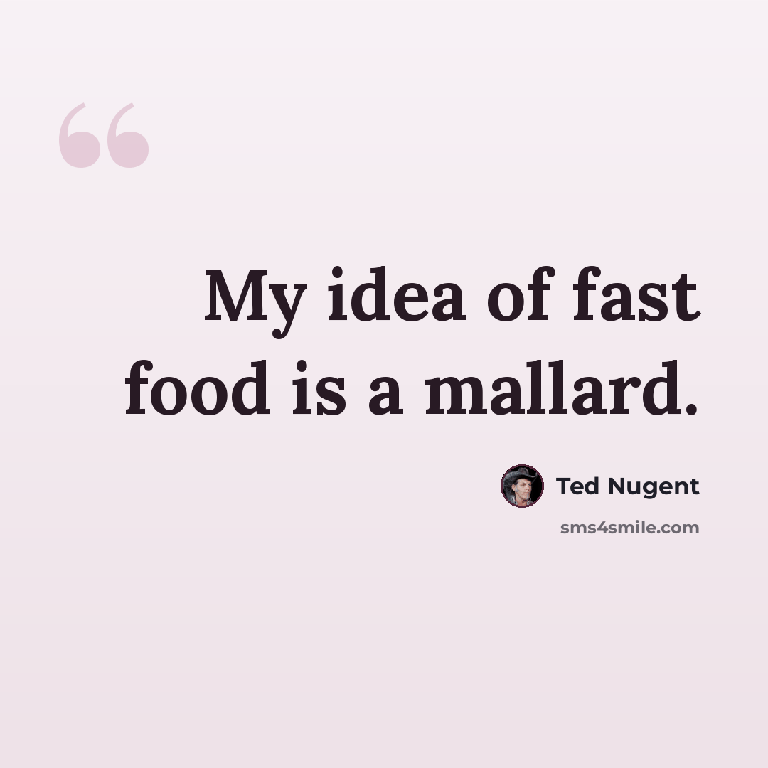 “My idea of fast food is a mallard.” quote by Ted Nugent