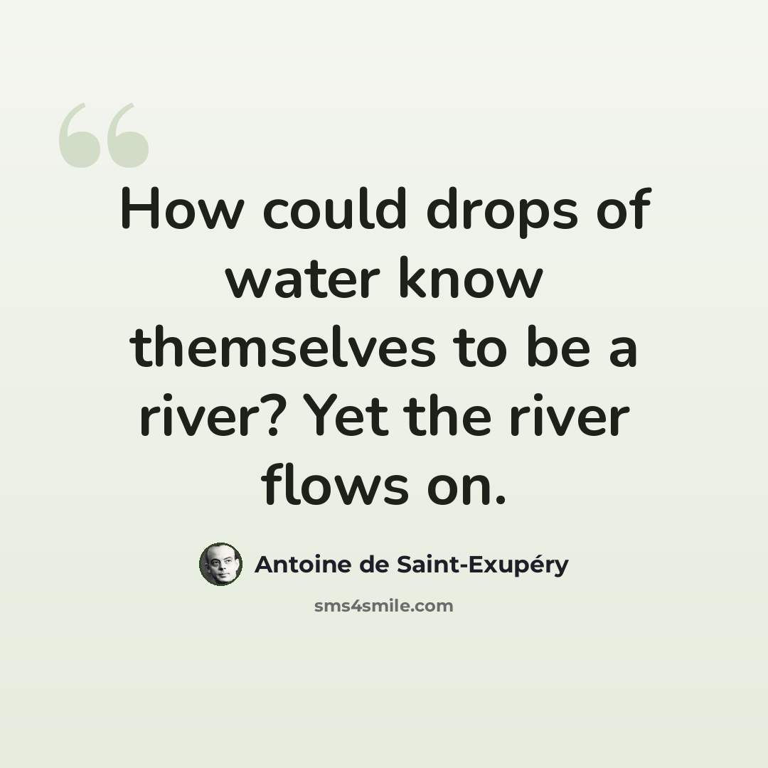 “How could drops of water know themselves to be a river? Yet the river flows on.” quote by Antoine de Saint-Exupery
