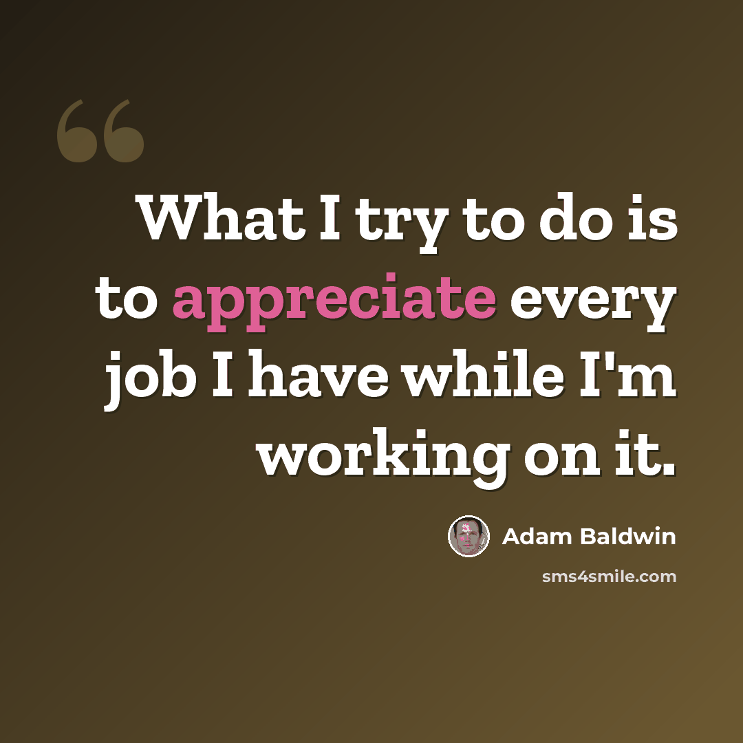 “What I try to do is to appreciate every job I have while I'm working on it.” quote by Adam Baldwin