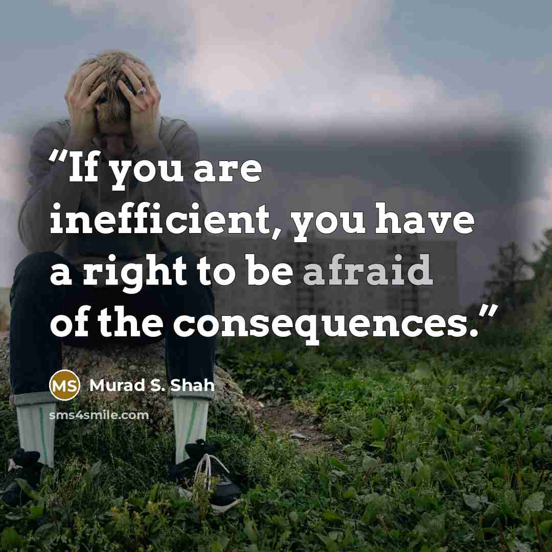 “If you are inefficient, you have a right to be afraid of the consequences.” quote by Murad S. Shah