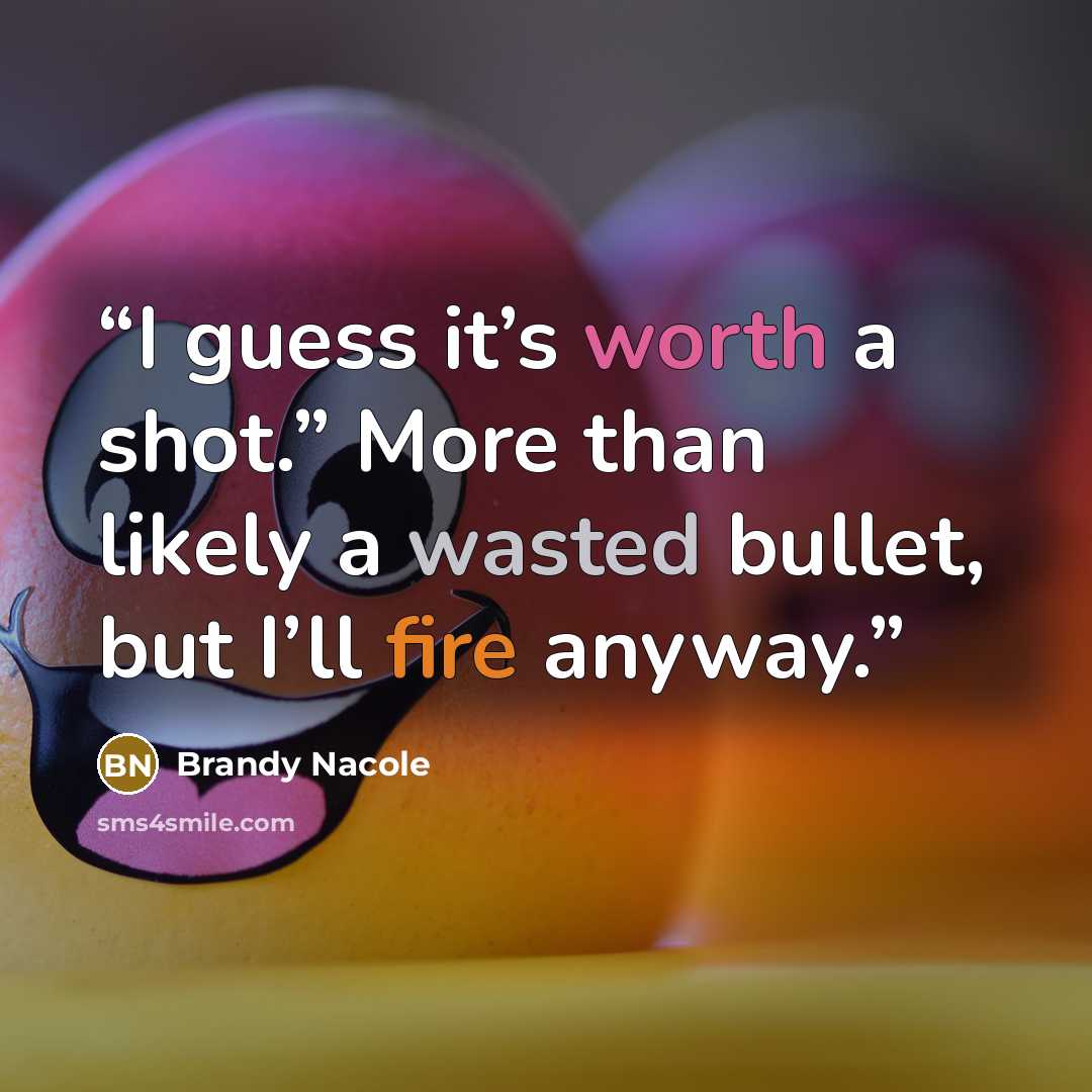 “I guess it’s worth a shot.” More than likely a wasted bullet, but I’ll fire anyway.” quote by Brandy Nacole