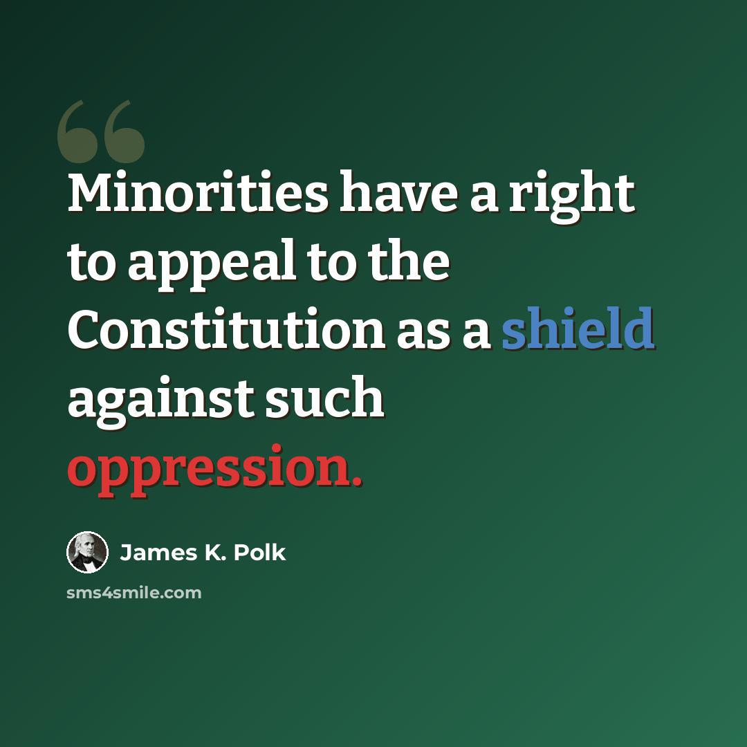 “Minorities have a right to appeal to the Constitution as a shield against such oppression.” quote by James K. Polk