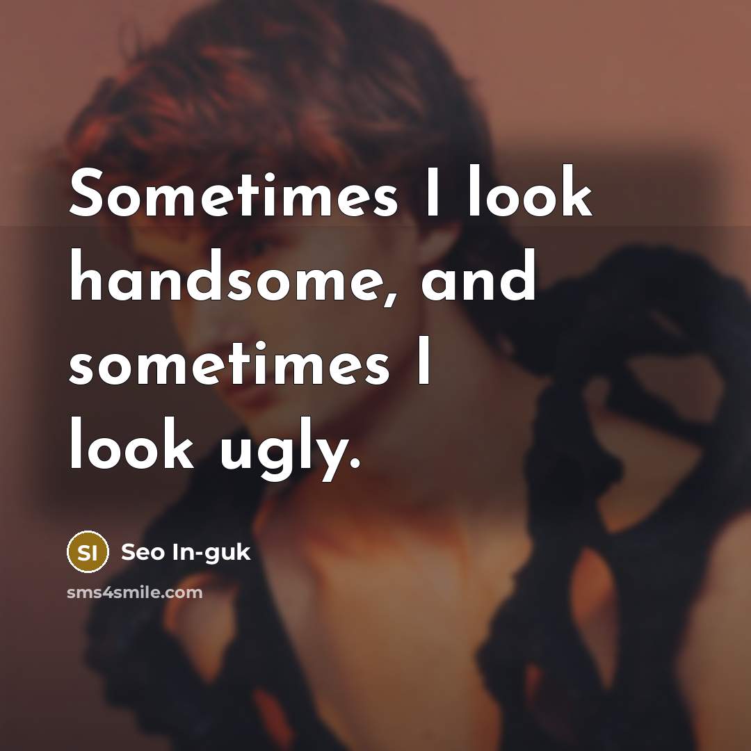 “Sometimes I look handsome, and sometimes I look ugly.” quote by Seo In-guk