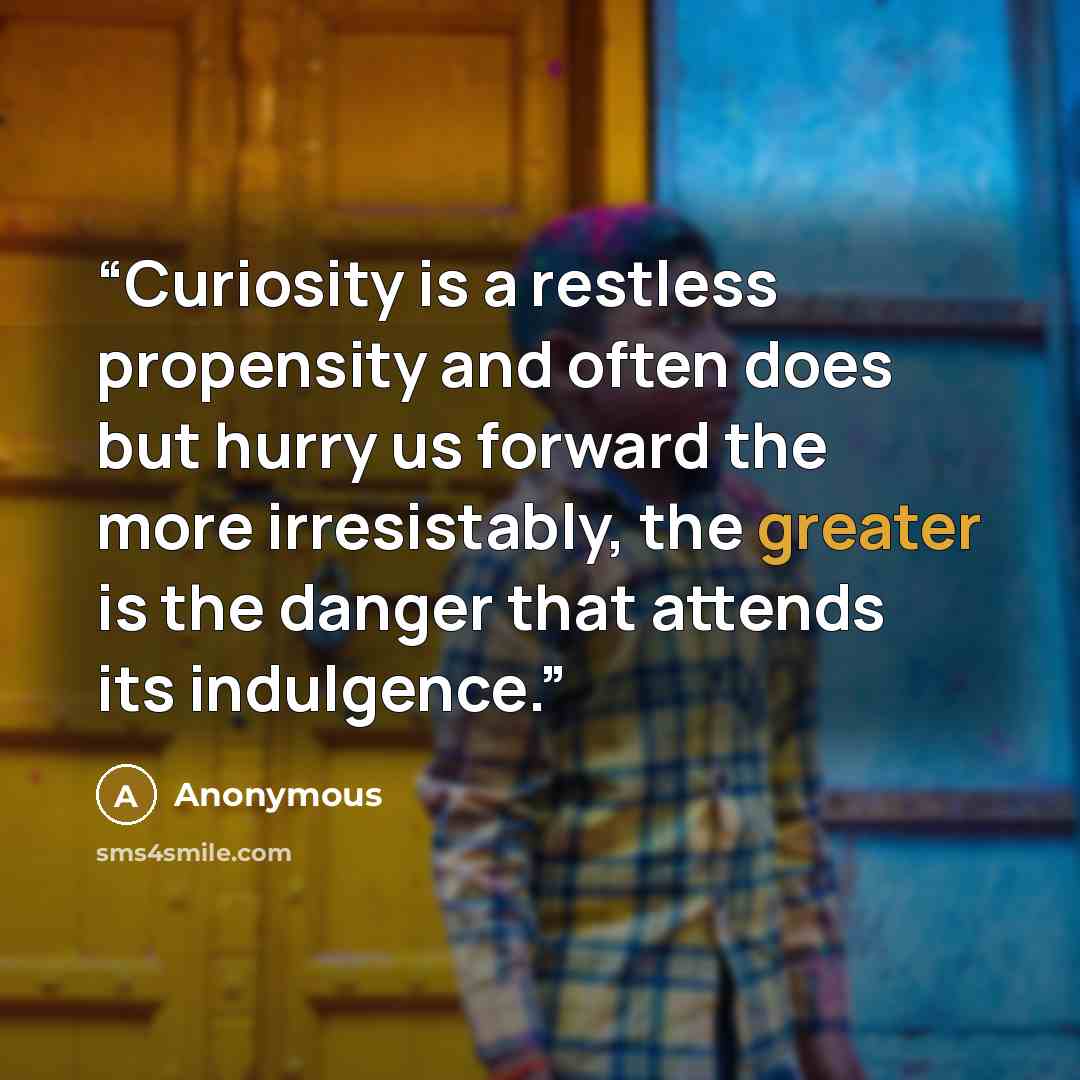 “Curiosity is a restless propensity and often does but hurry us forward the more irresistably, the greater is the danger that attends its indulgence.” quote by Anonymous