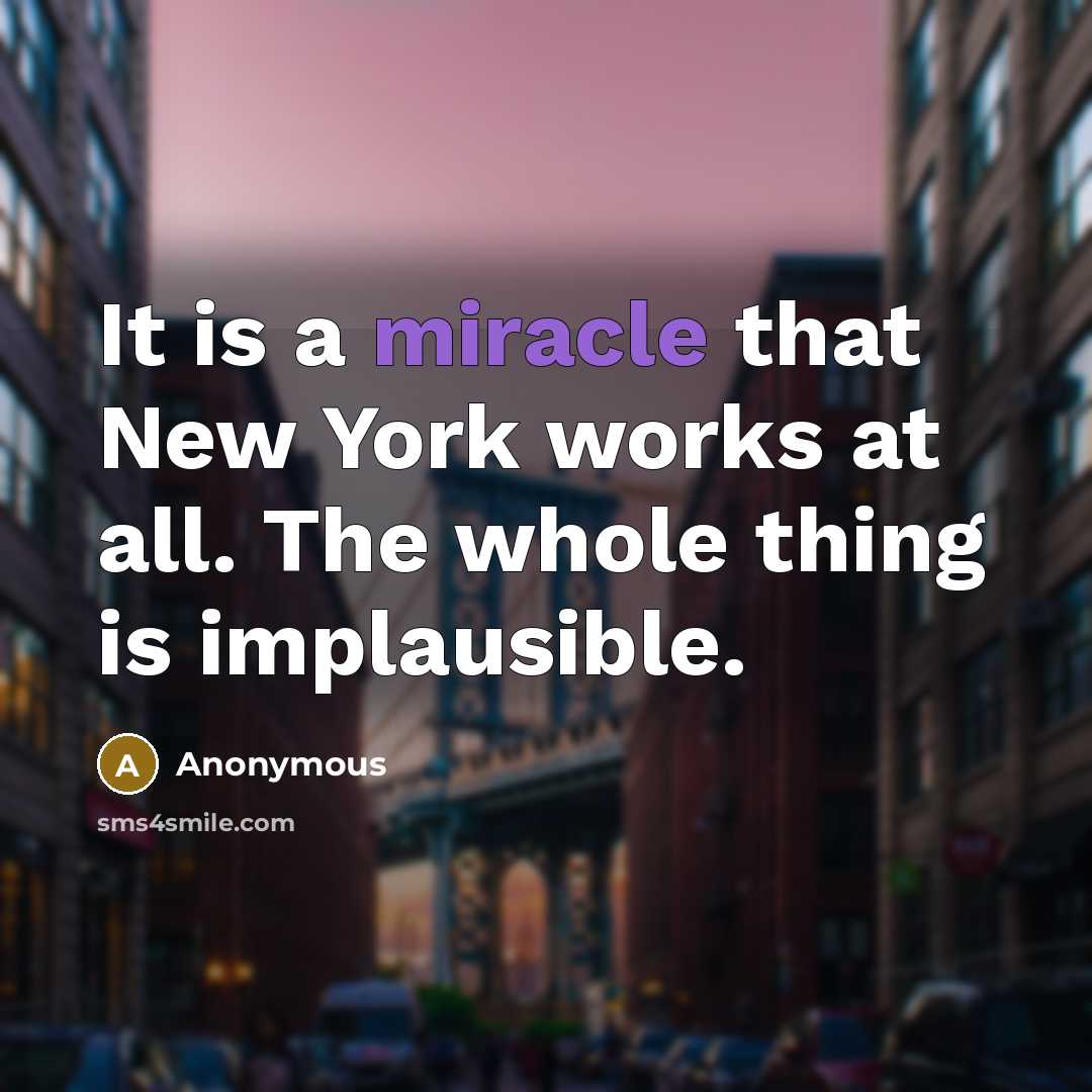 “It is a miracle that New York works at all. The whole thing is implausible.” quote by Anonymous