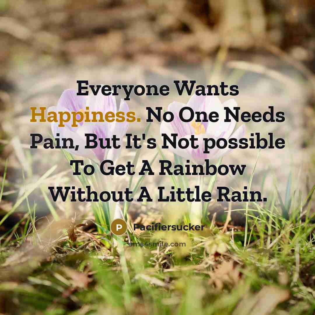 “Everyone Wants Happiness. No One Needs Pain, But It's Not possible To Get A Rainbow Without A Little Rain.” quote by Pacifiersucker