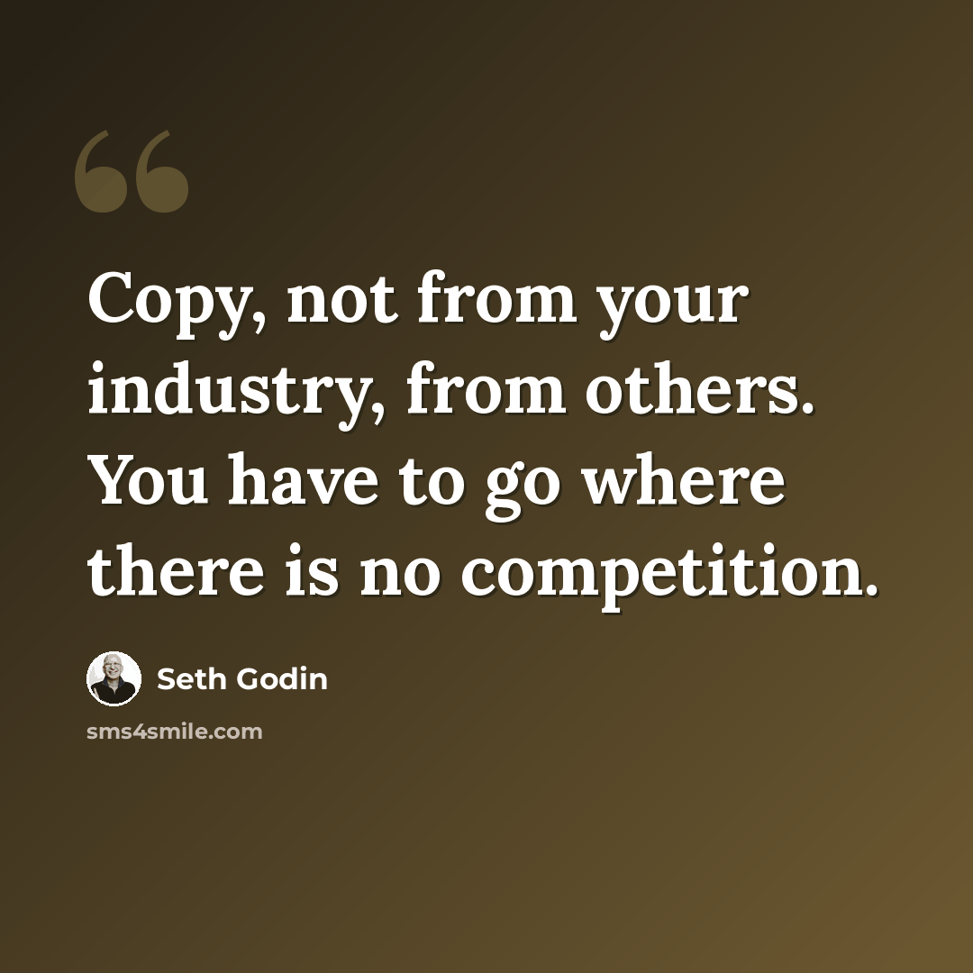 “Copy, not from your industry, from others. You have to go where there is no competition.” quote by Seth Godin