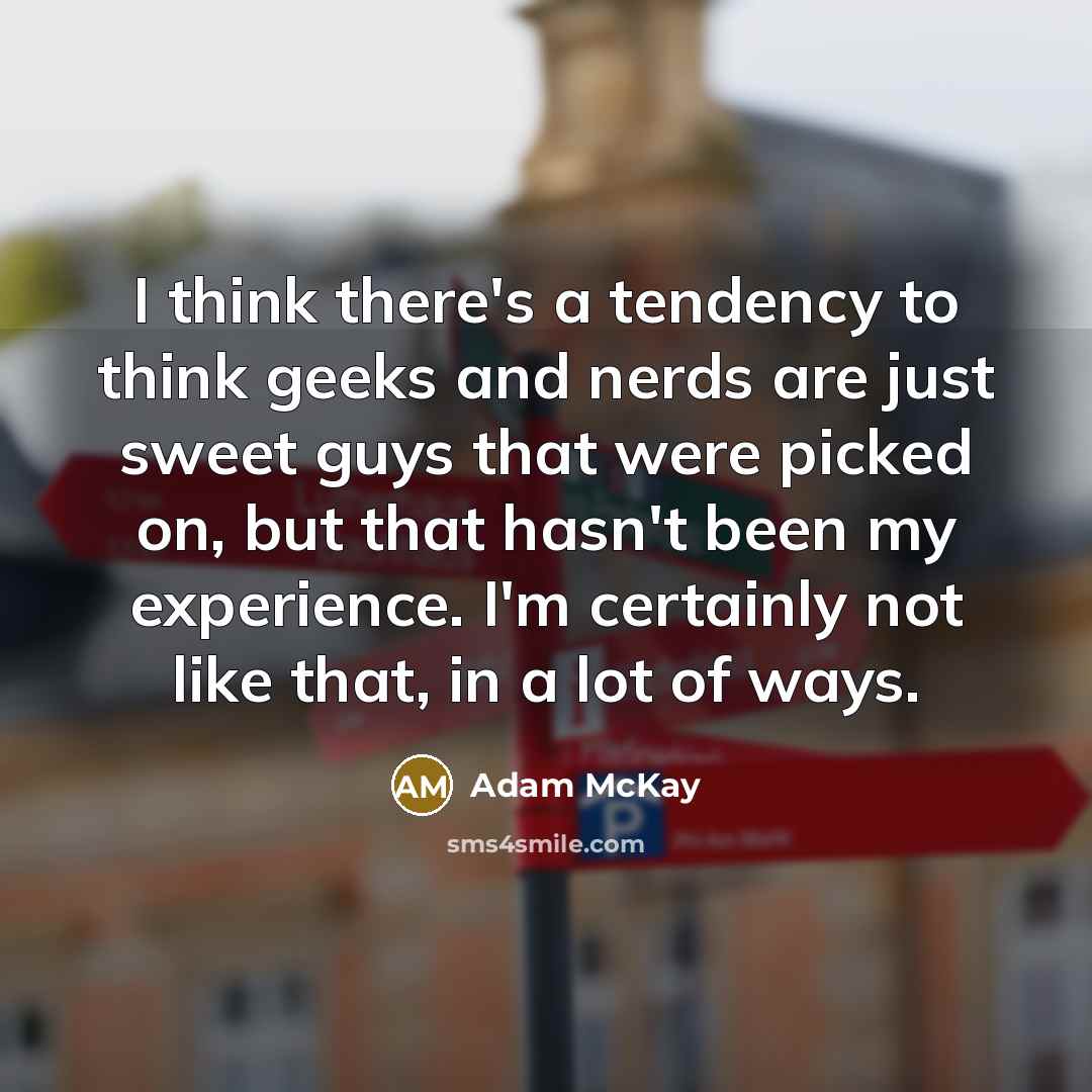 “I think there's a tendency to think geeks and nerds are just sweet guys that were picked on, but that hasn't been my experience. I'm certainly not like that, in a lot of ways.” quote by Adam McKay