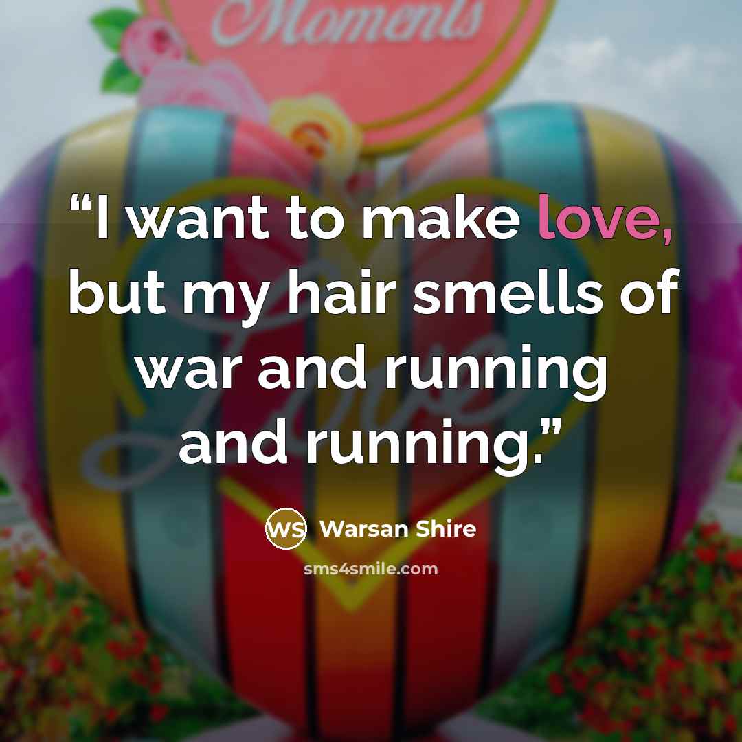 “I want to make love, but my hair smells of war and running and running.” quote by Warsan Shire