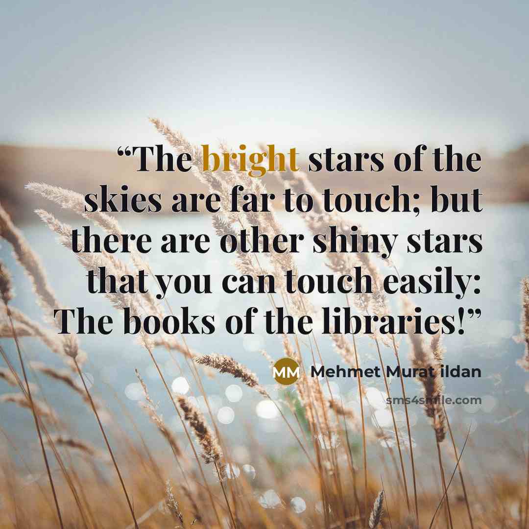 “The bright stars of the skies are far to touch; but there are other shiny stars that you can touch easily: The books of the libraries!” quote by Mehmet Murat ildan