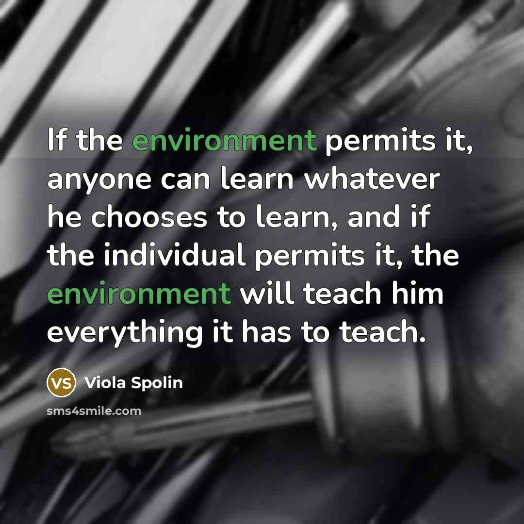 “If the environment permits it, anyone can learn whatever he chooses to learn, and if the individual permits it, the environment will teach him everything it has to teach.” quote by Viola Spolin