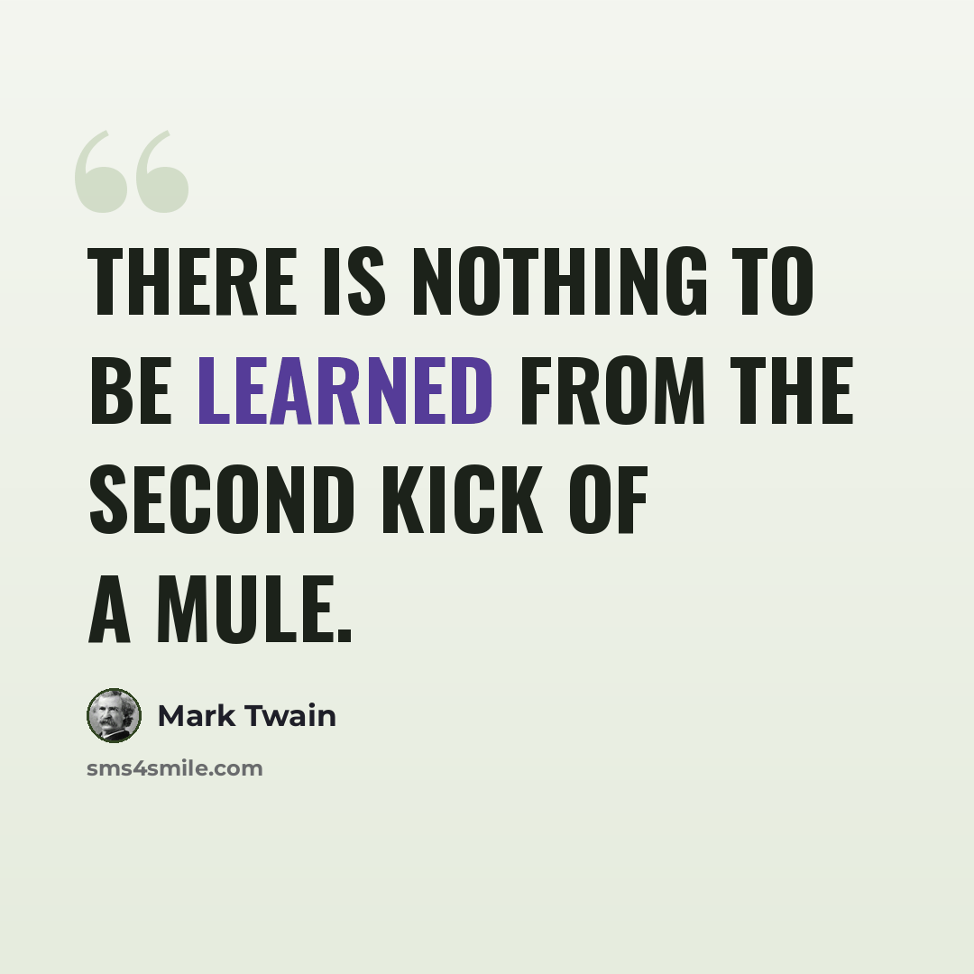 “There is nothing to be learned from the second kick of a mule.” quote by Mark Twain